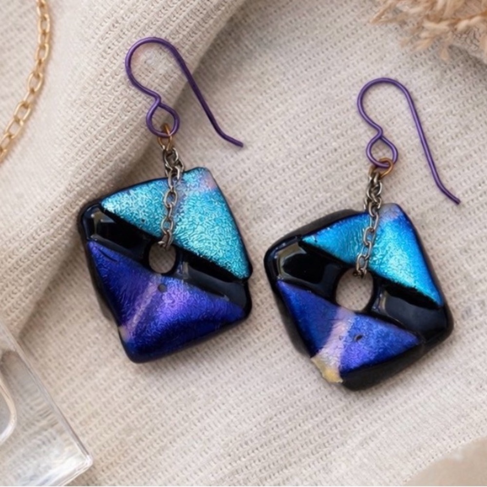 Murano Glass Elegant Blue and Purple Earrings